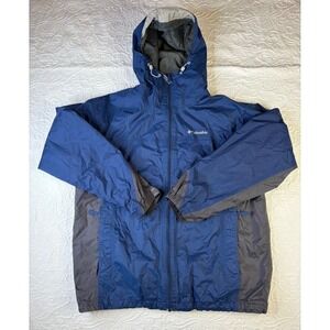 Columbia Mens Rain Jacket Hooded‎ Blue Grey Colorblock Windbreaker RM 2129 Large